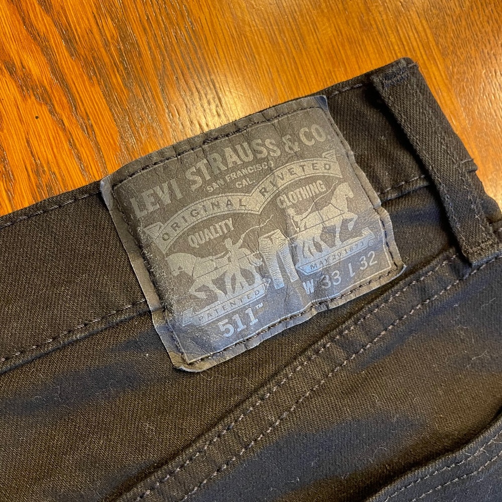 Levis 511 Waterless Mens Slim-fit Dark Black Jeans 33x32